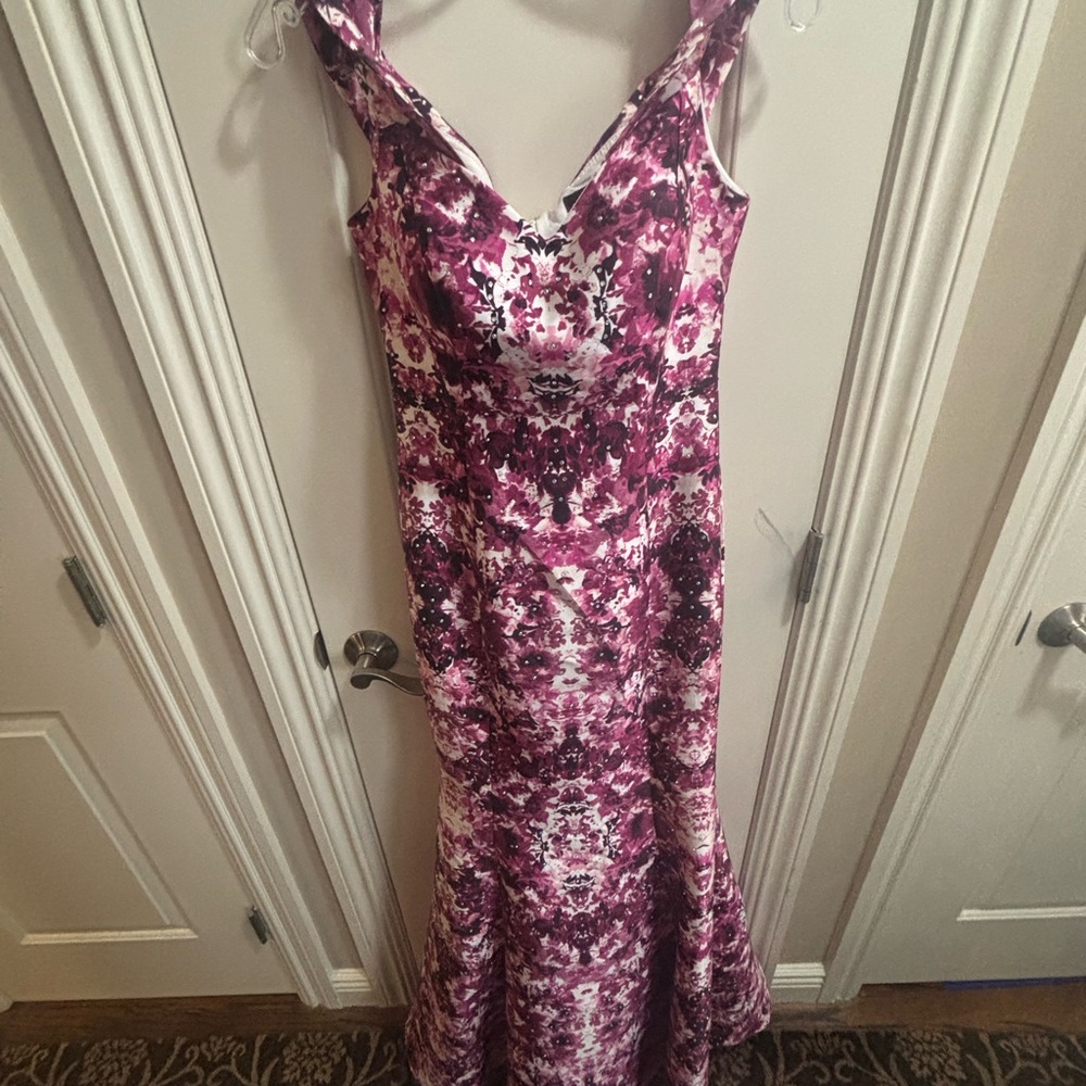 Xscape Pink White Floral Maxi Dress Prom Women’s Patterned Rhinestone Size 2